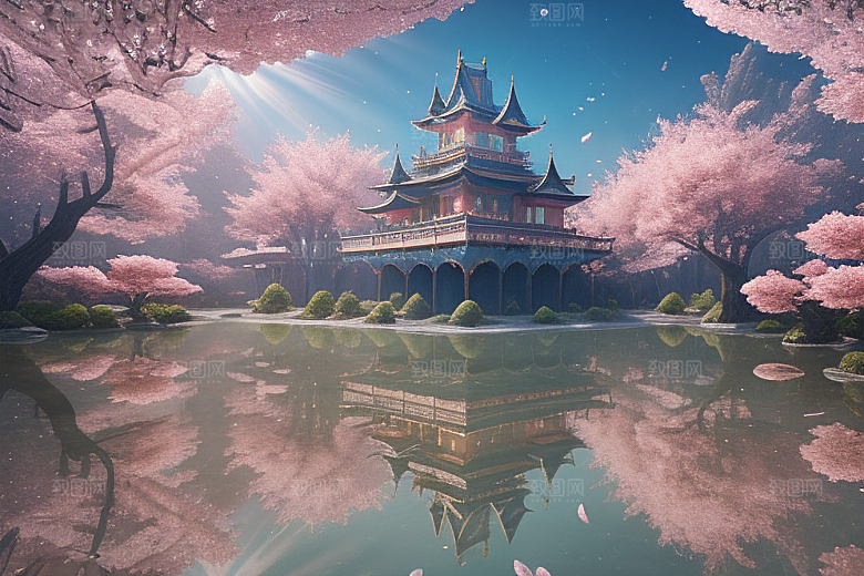 桃花奇幻绽放的桃花在深海中