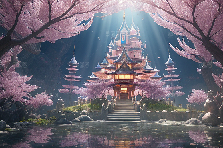 桃花奇幻绽放的桃花在深海中