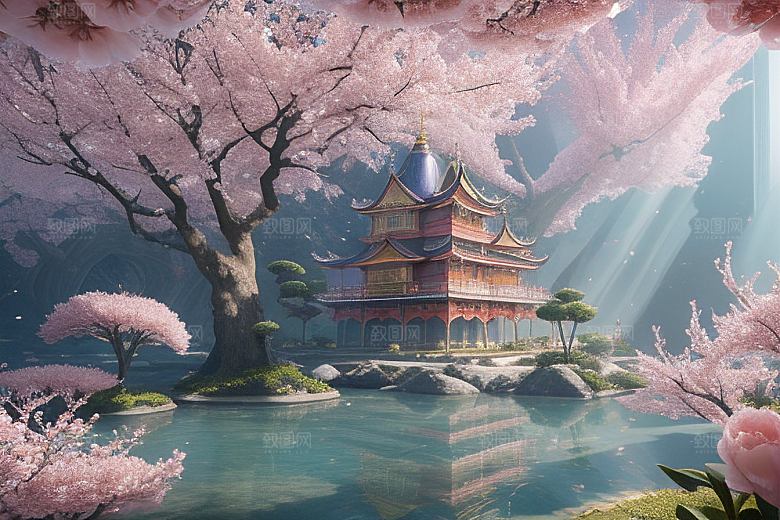 桃花奇幻绽放的桃花在深海中