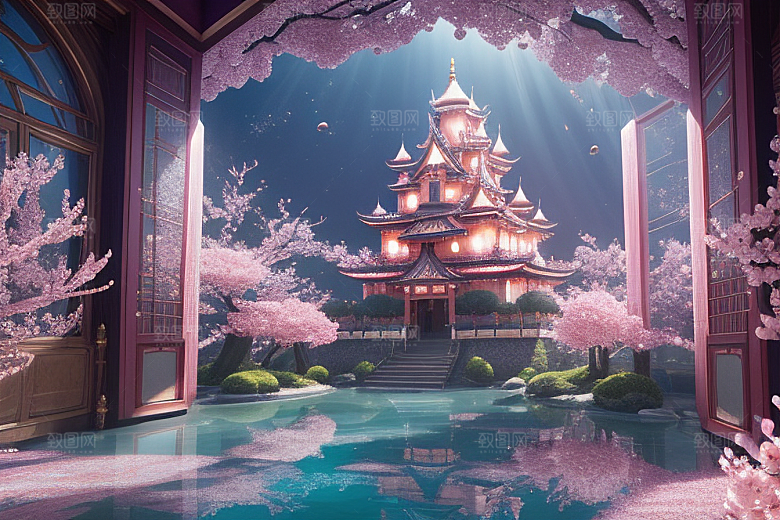 桃花奇幻绽放的桃花在深海中