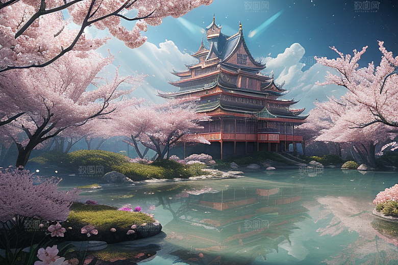 桃花奇幻绽放的桃花在深海中