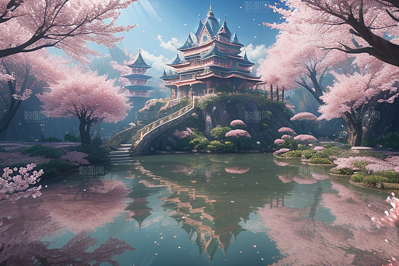 桃花奇幻绽放的桃花在深海中