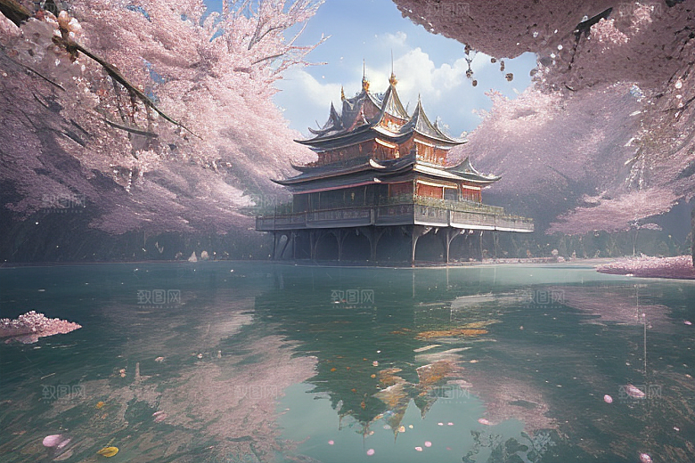桃花奇幻绽放的桃花在深海中