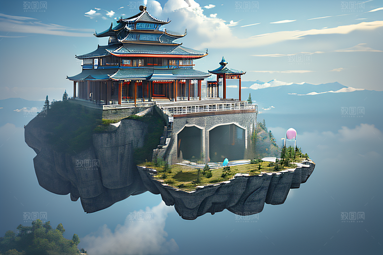 彩色透明水晶泡泡云层层叠叠宫殿