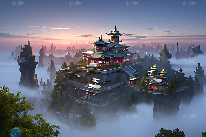 彩色透明水晶泡泡云层层叠叠宫殿