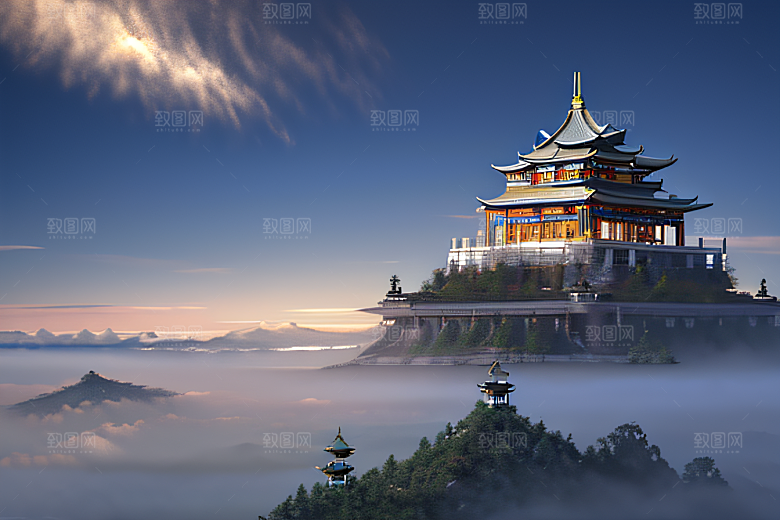 彩色透明水晶泡泡云层层叠叠宫殿