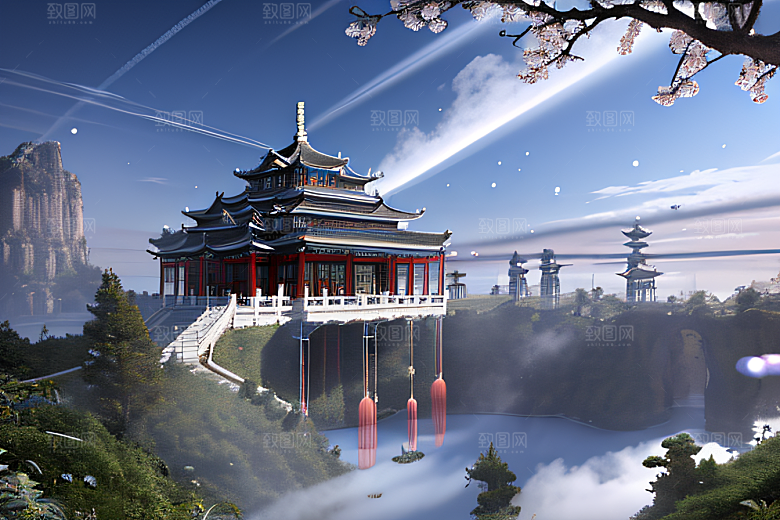 彩色透明水晶泡泡云层层叠叠宫殿