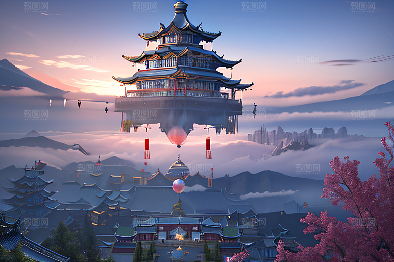 彩色透明水晶泡泡云层层叠叠宫殿