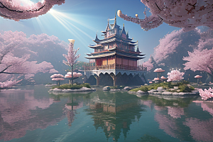 魔法宝殿穿越桃花宫殿的奇幻世界
