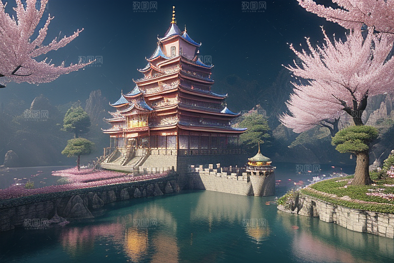 魔法宝殿穿越桃花宫殿的奇幻世界