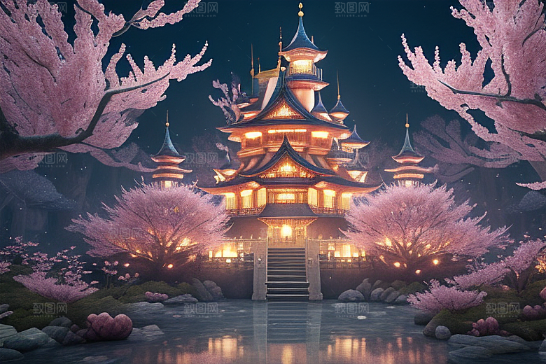 魔法宝殿穿越桃花宫殿的奇幻世界