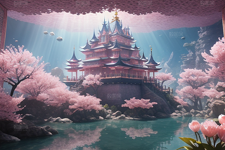 深海童话世界绽放桃花的奇幻之旅