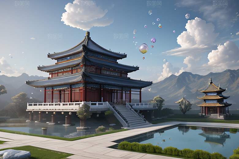 高清画面展示云上绚丽古宫