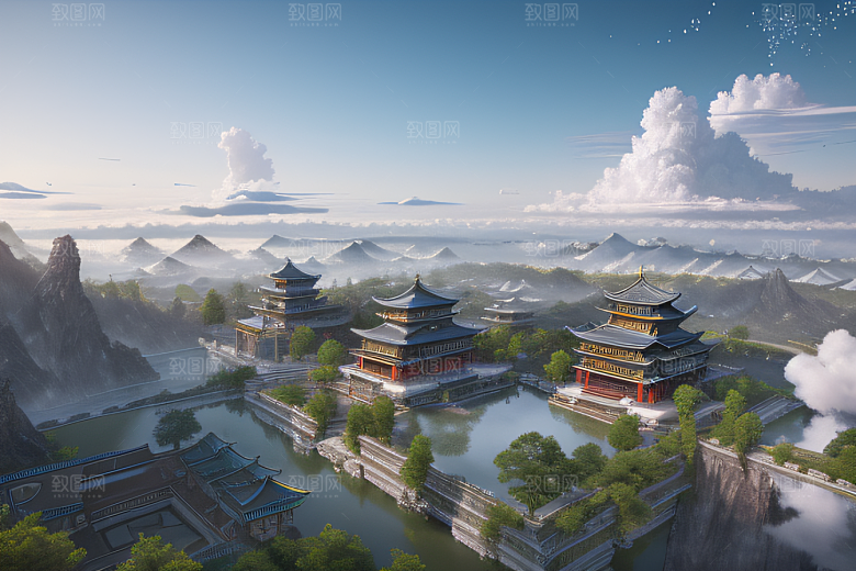 高清画面展示云上绚丽古宫