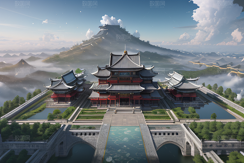 高清画面展示云上绚丽古宫