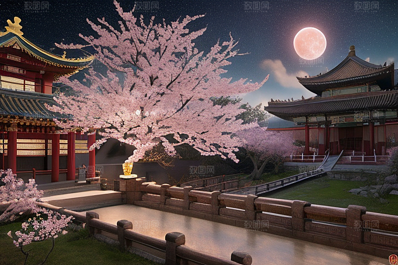 明亮世界仙境中的清澈桃花