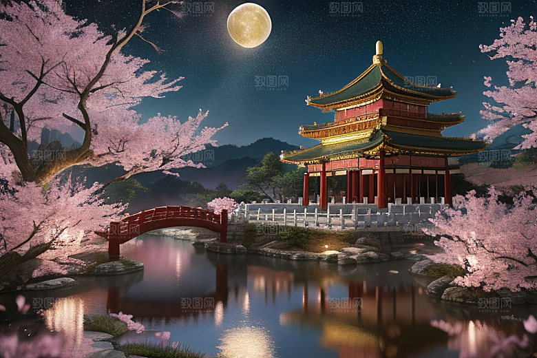 明亮世界仙境中的清澈桃花