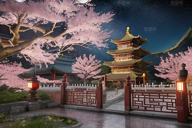 明亮世界仙境中的清澈桃花