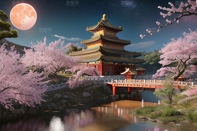 明亮世界仙境中的清澈桃花