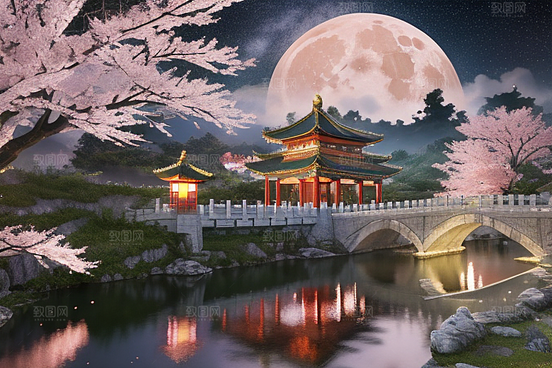 明亮桃花绽放的桃花在中国风CG中