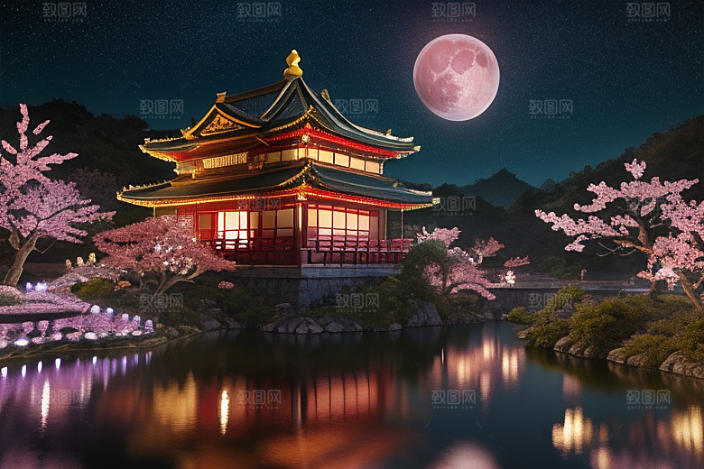 明亮桃花绽放的桃花在中国风CG中