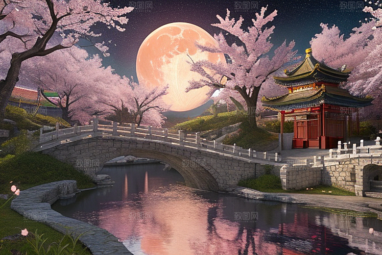 清澈桃花仙境中的明亮神话