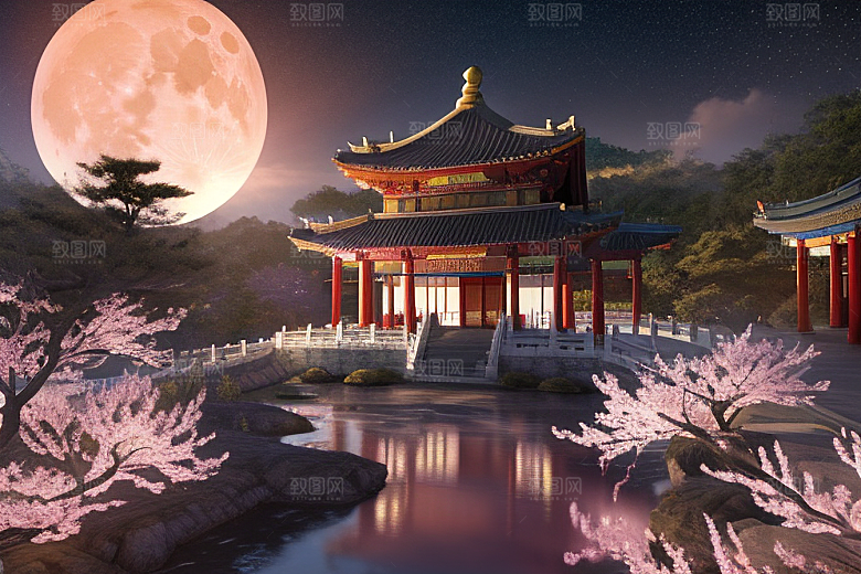 清澈桃花仙境中的明亮神话