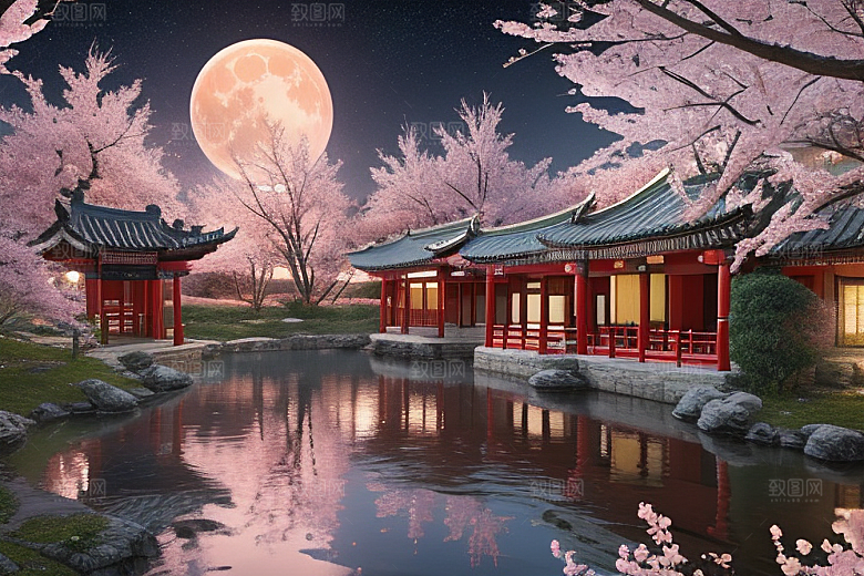 清澈桃花仙境中的明亮神话