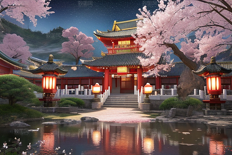 清澈桃花仙境中的明亮神话