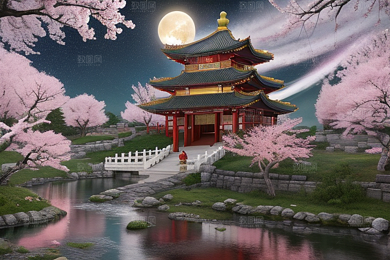 清澈桃花仙境中的明亮神话