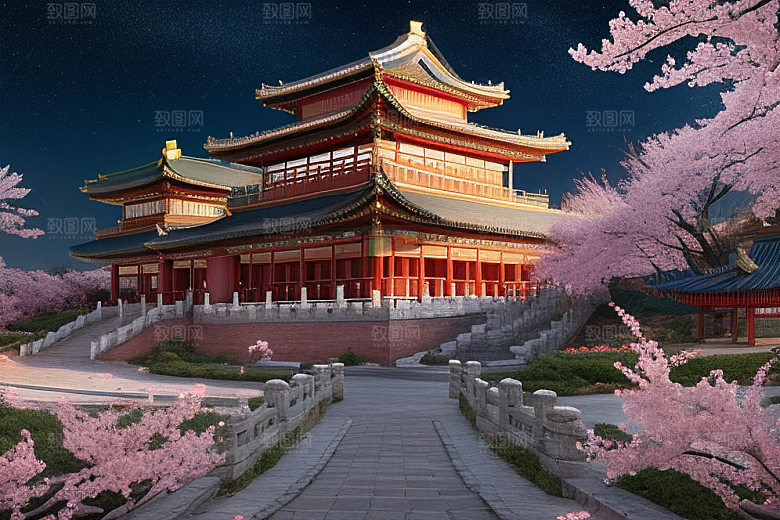 清澈桃花仙境中的明亮神话