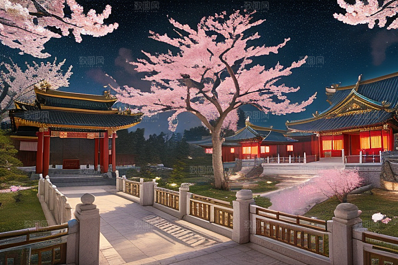 清澈桃花仙境中的明亮神话