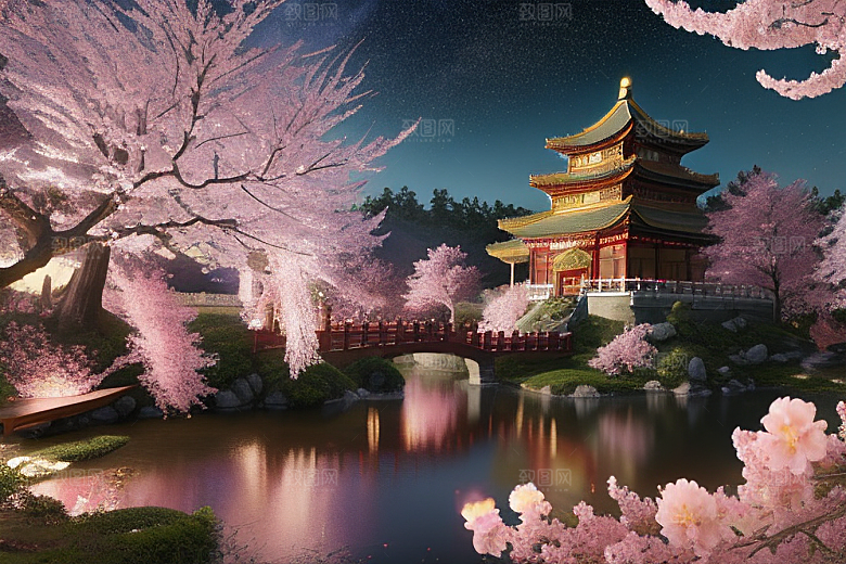 清澈桃花仙境中的明亮神话