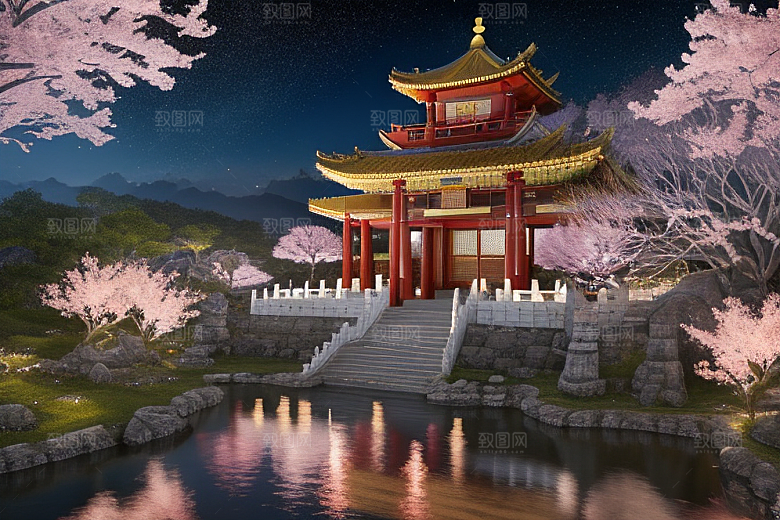 清澈桃花仙境中的明亮神话