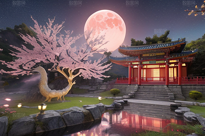 清澈桃花仙境中的明亮神话