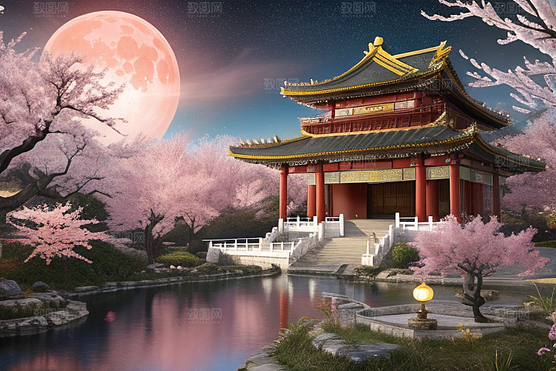 清澈桃花仙境中的明亮神话