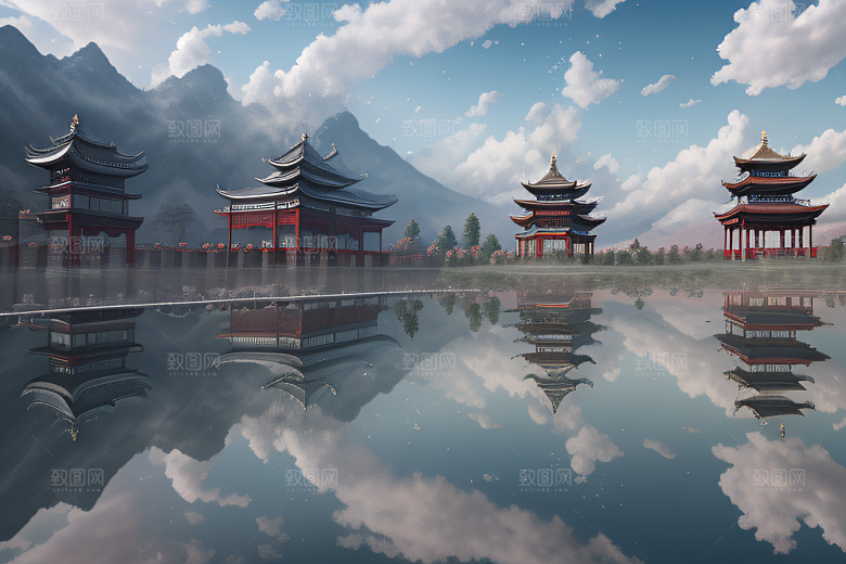 彩色透明水晶泡泡云层层叠叠宫殿