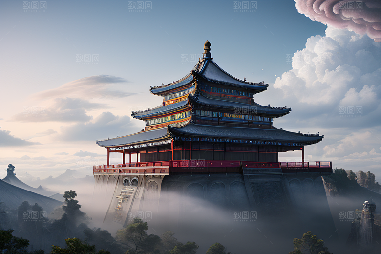 彩色透明水晶泡泡云层层叠叠宫殿
