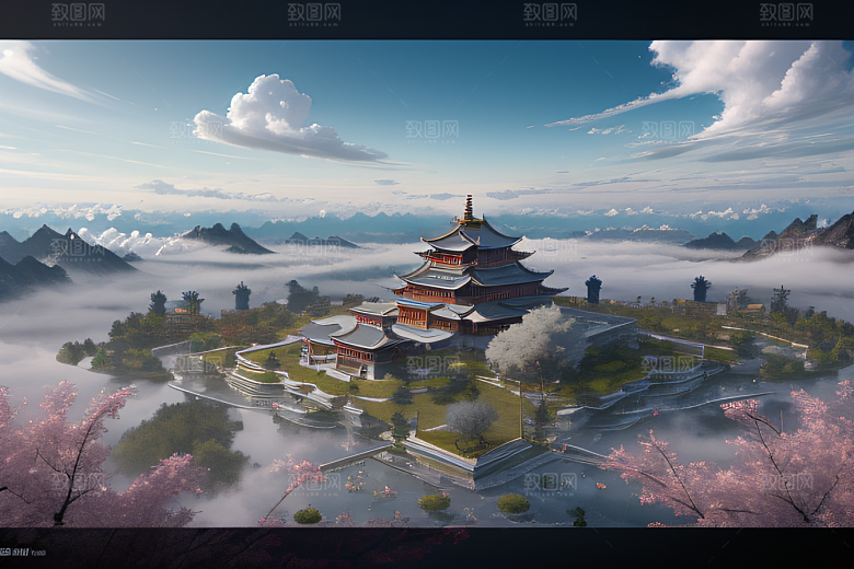 彩色透明水晶泡泡云层层叠叠宫殿