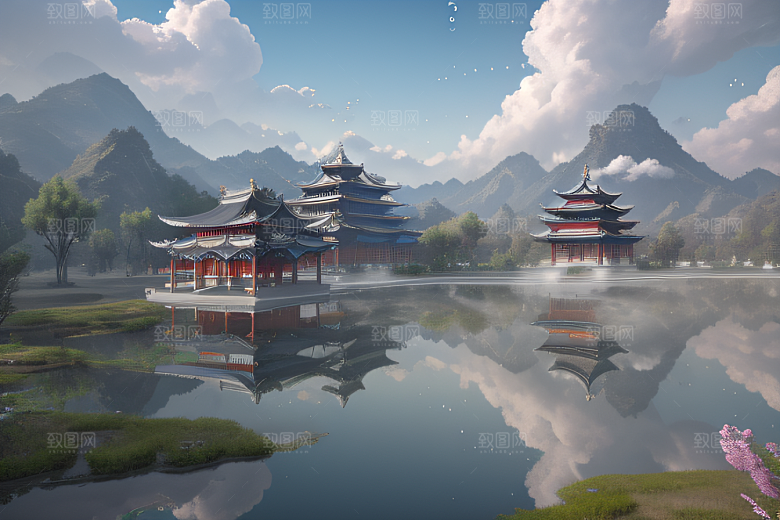 彩色透明水晶泡泡云层层叠叠宫殿