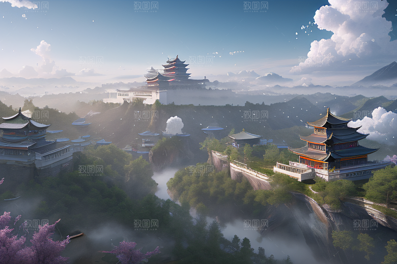 彩色透明水晶泡泡云层层叠叠宫殿