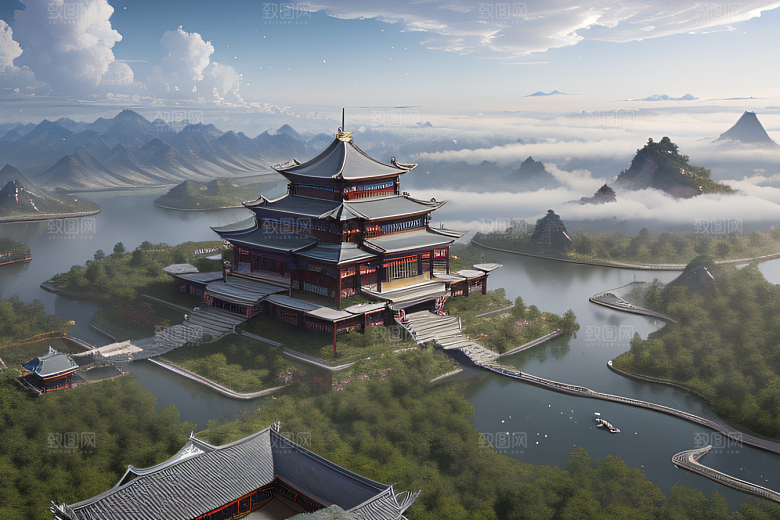 彩色透明水晶泡泡云层层叠叠宫殿