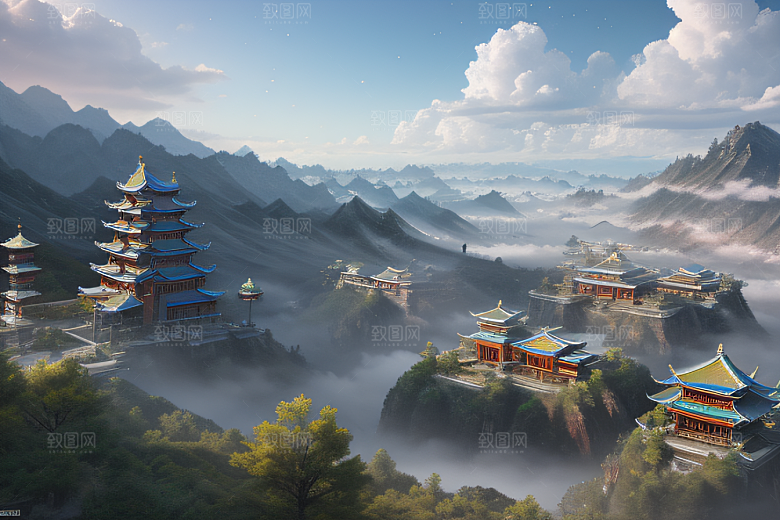彩色透明水晶泡泡云层层叠叠宫殿