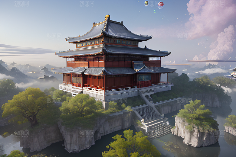 彩色透明水晶泡泡云层层叠叠宫殿