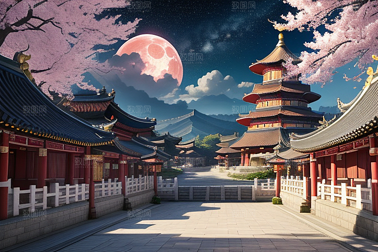 明亮世界仙境中的清澈桃花