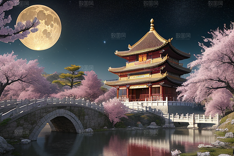 明亮世界仙境中的清澈桃花