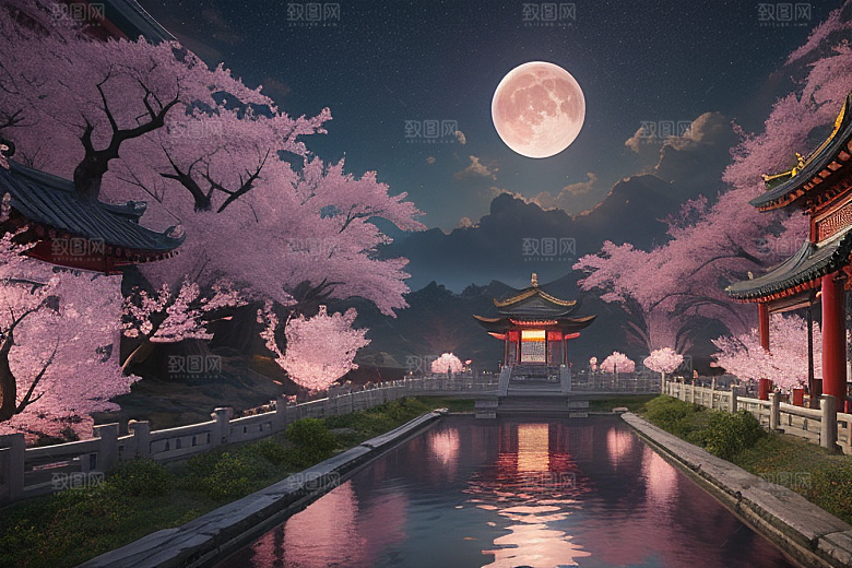 明亮世界仙境中的清澈桃花