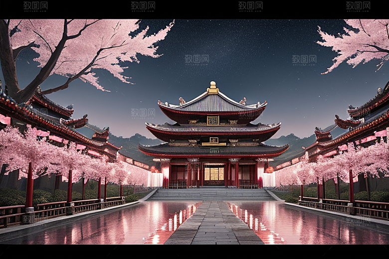 明亮世界仙境中的清澈桃花
