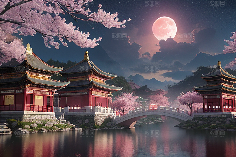 明亮世界仙境中的清澈桃花