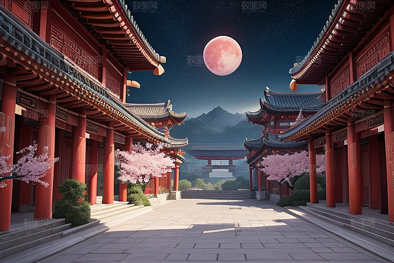 明亮桃花绽放的桃花在中国风CG中